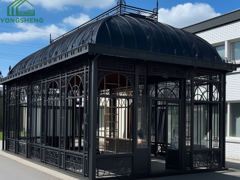 glass greenhouse, Victorian greenhouse, black greenhouse, conservatory greenhouse